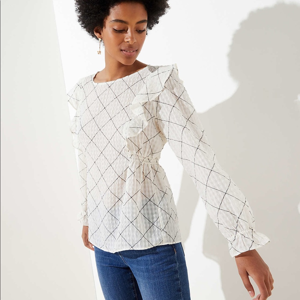LOFT Plaid Ruffle Top